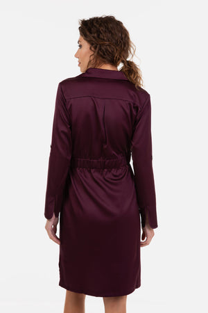 Satynowa sukienka ciążowa i do karmienia w kolorze bordowym