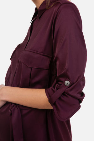 Satynowa sukienka ciążowa i do karmienia w kolorze bordowym