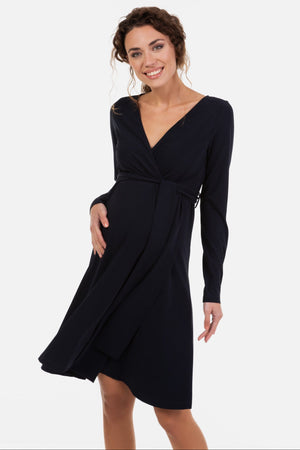 Rozkloszowana sukienka ciążowa i do karmienia - granatowa