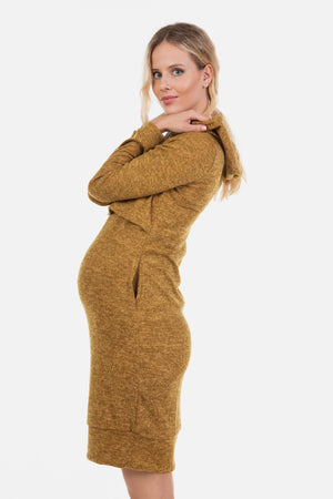 Sukienka ciążowa i do karmienia z kapturem - ochra