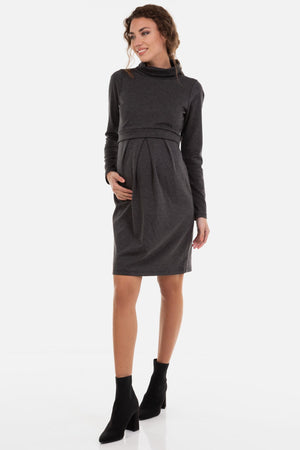 Sukienka ciążowa i do karmienia z golfem – szara