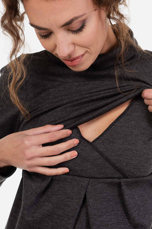 Sukienka ciążowa i do karmienia z golfem – szara