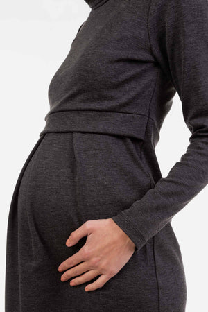 Sukienka ciążowa i do karmienia z golfem – szara