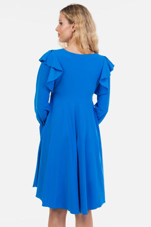 Zwiewna sukienka ciążowa i do karmienia z długim rękawem - niebieska