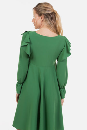 Zwiewna sukienka ciążowa i do karmienia z długim rękawem - zielona