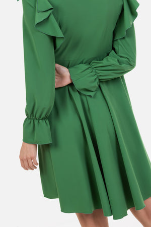 Zwiewna sukienka ciążowa i do karmienia z długim rękawem - zielona