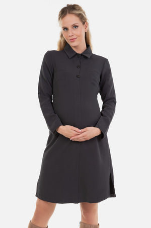 Sukienka koszulowa ciążowa i do karmienia z fakturowanego materiału – szara