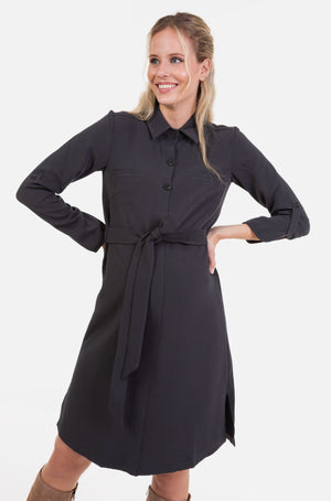 Sukienka koszulowa ciążowa i do karmienia z fakturowanego materiału – szara