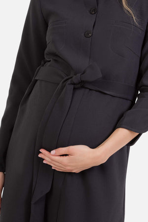 Sukienka koszulowa ciążowa i do karmienia z fakturowanego materiału – szara