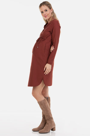 Elastyczna sukienka ciążowa i do karmienia - brązowa