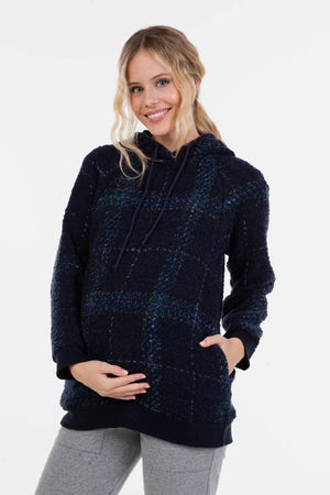 Sweter ciążowy i do karmienia w kratę - granatowy