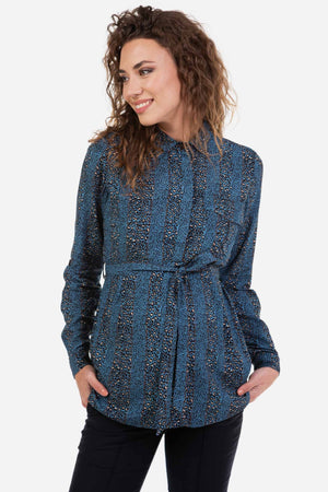 Koszula ciążowa i do karmienia w panterkę – niebieska