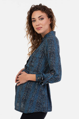 Koszula ciążowa i do karmienia w panterkę – niebieska