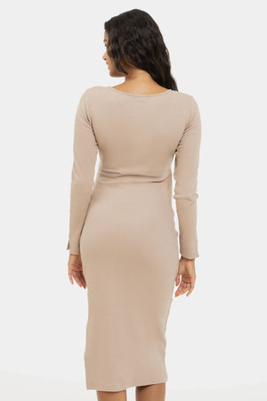 Długa bawełniana sukienka ciążowa i do karmienia – pudrowy róż