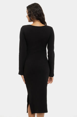 Prążkowana bawełniana sukienka ciążowa i do karmienia - czarna