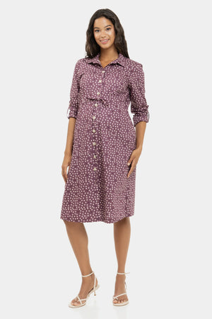 Bawełniana sukienka koszulowa ciążowa i do karmienia we wzór