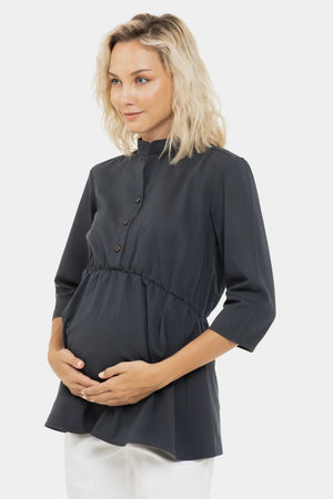 Bawełniana koszula ciążowa i do karmienia - ciemnoniebieska