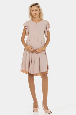 Zwiewna sukienka ciążowa i do karmienia w kolorze pudrowym
