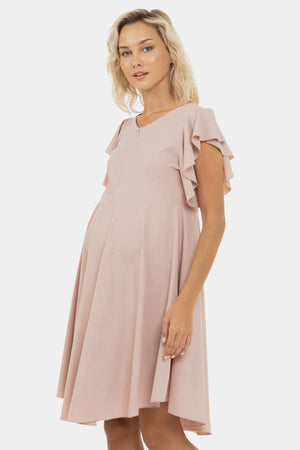 Zwiewna sukienka ciążowa i do karmienia w kolorze pudrowym