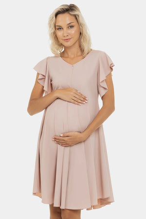 Zwiewna sukienka ciążowa i do karmienia w kolorze pudrowym