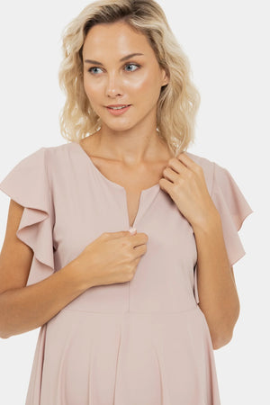 Zwiewna sukienka ciążowa i do karmienia w kolorze pudrowym