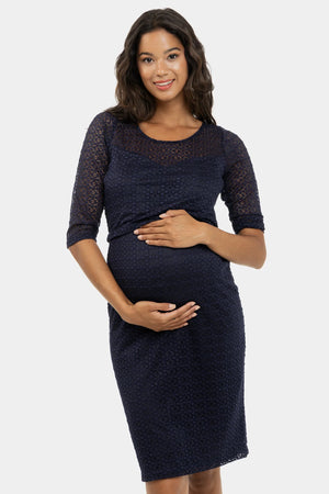 Elegancka ciążowa sukienka z koronką i do karmienia
