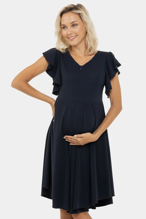 Zwiewna sukienka ciążowa i do karmienia - ciemnoniebieska