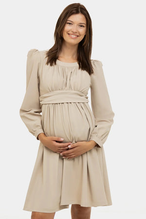 Sukienka ciążowa z marszczeniami - beżowa