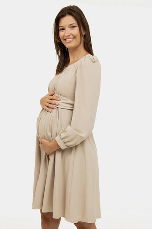 Sukienka ciążowa z marszczeniami - beżowa