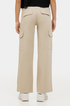 Szerokie beżowe bawełniane spodnie ciążowe