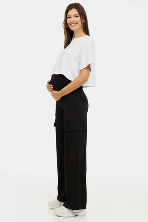 Eleganckie czarne spodnie cargo ciążowe