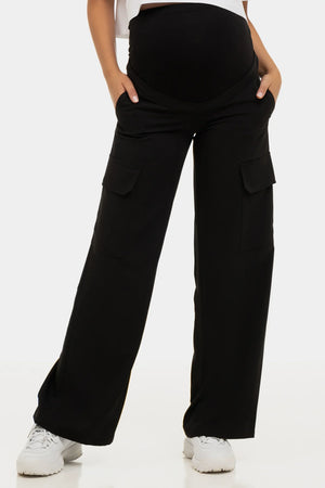 Eleganckie czarne spodnie cargo ciążowe