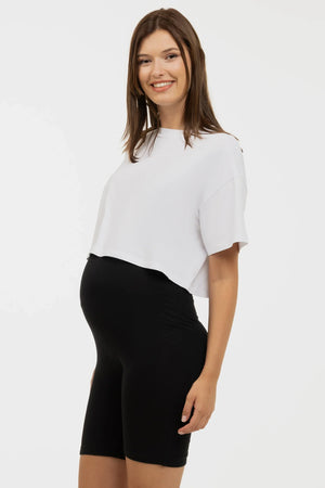 Bawełniany crop top ciążowy – biały