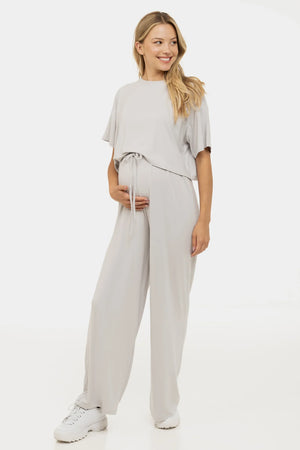 Miękki crop top ciążowy z modalu – jasnoszary