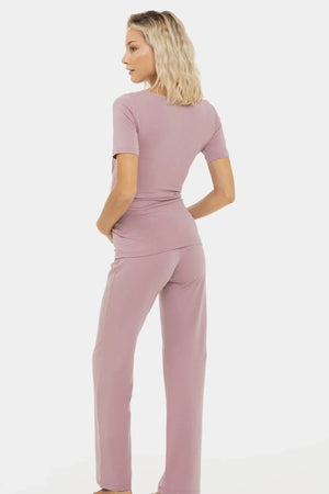 Bawełniana piżama ciążowa i do karmienia w kolorze pudrowym