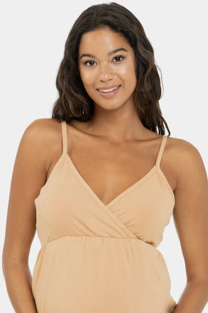 Beżowa bawełniana koszula nocna ciążowa i do karmienia