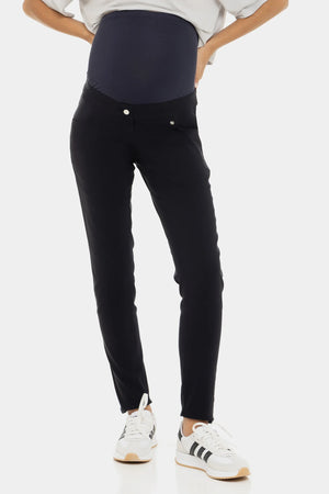 Dopasowane granatowe ciążowe spodnie z elastycznej tkaniny