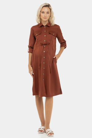 Satynowa sukienka koszulowa ciążowa i do karmienia