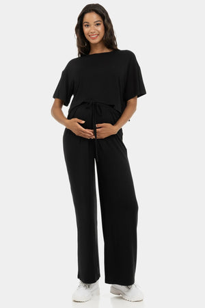 Miękki crop top ciążowy z modalu – czarny