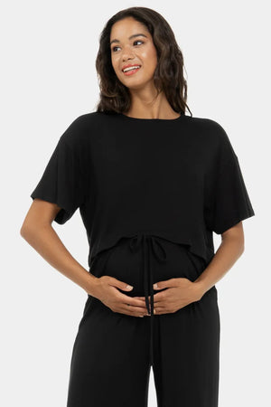 Miękki crop top ciążowy z modalu – czarny