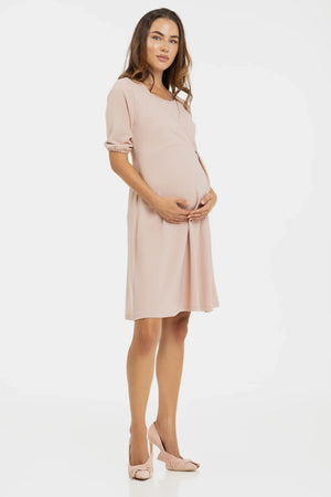 Sukienka ciążowa i do karmienia z ozdobnym węzłem – pudrowy róż