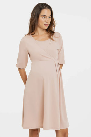 Sukienka ciążowa i do karmienia z ozdobnym węzłem – pudrowy róż
