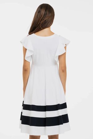 Biała zwiewna sukienka ciążowa i do karmienia z kontrastowymi pasami