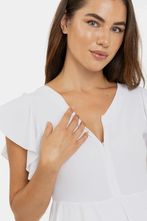 Biała zwiewna sukienka ciążowa i do karmienia z kontrastowymi pasami