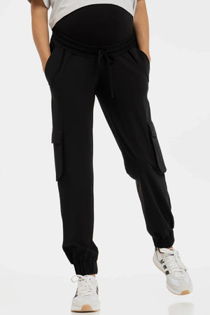 Czarne spodnie cargo ciążowe