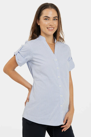 Bawełniana koszula ciążowa i do karmienia - niebieska