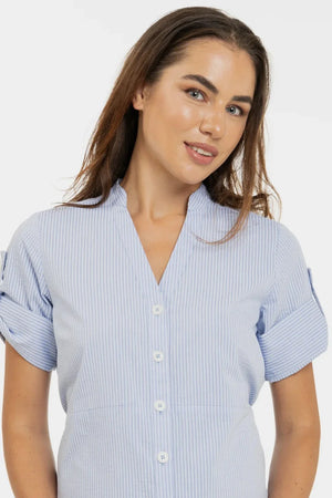 Bawełniana koszula ciążowa i do karmienia - niebieska