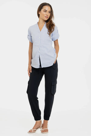 Bawełniana koszula ciążowa i do karmienia - niebieska