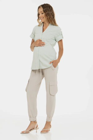 Bawełniana koszula ciążowa i do karmienia - jasnozielona