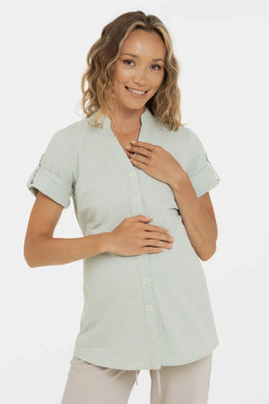 Bawełniana koszula ciążowa i do karmienia - jasnozielona